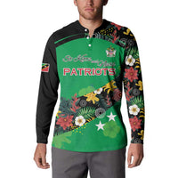 Custom St Kitts and Nevis Cricket Button Sweatshirt Tropical Flowers Jersey