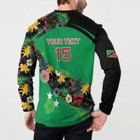 Custom St Kitts and Nevis Cricket Button Sweatshirt Tropical Flowers Jersey