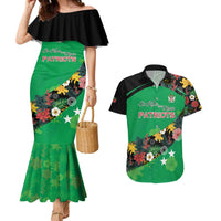 Custom St Kitts and Nevis Cricket Couples Matching Mermaid Dress and Hawaiian Shirt Tropical Flowers Jersey