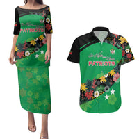 Custom St Kitts and Nevis Cricket Couples Matching Puletasi and Hawaiian Shirt Tropical Flowers Jersey