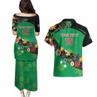 Custom St Kitts and Nevis Cricket Couples Matching Puletasi and Hawaiian Shirt Tropical Flowers Jersey