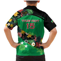 Custom St Kitts and Nevis Cricket Family Matching Mermaid Dress and Hawaiian Shirt Tropical Flowers Jersey