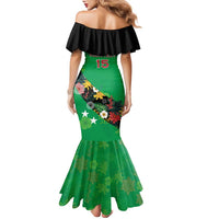 Custom St Kitts and Nevis Cricket Family Matching Mermaid Dress and Hawaiian Shirt Tropical Flowers Jersey