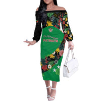 Custom St Kitts and Nevis Cricket Family Matching Off The Shoulder Long Sleeve Dress and Hawaiian Shirt Tropical Flowers Jersey