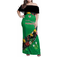 Custom St Kitts and Nevis Cricket Family Matching Off Shoulder Maxi Dress and Hawaiian Shirt Tropical Flowers Jersey