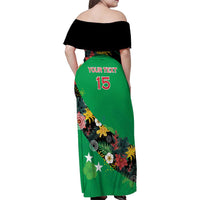 Custom St Kitts and Nevis Cricket Family Matching Off Shoulder Maxi Dress and Hawaiian Shirt Tropical Flowers Jersey