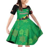 Custom St Kitts and Nevis Cricket Family Matching Off Shoulder Short Dress and Hawaiian Shirt Tropical Flowers Jersey