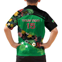 Custom St Kitts and Nevis Cricket Family Matching Puletasi and Hawaiian Shirt Tropical Flowers Jersey