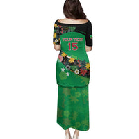 Custom St Kitts and Nevis Cricket Family Matching Puletasi and Hawaiian Shirt Tropical Flowers Jersey