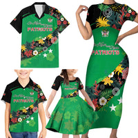 Custom St Kitts and Nevis Cricket Family Matching Short Sleeve Bodycon Dress and Hawaiian Shirt Tropical Flowers Jersey