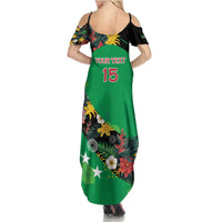 Custom St Kitts and Nevis Cricket Family Matching Summer Maxi Dress and Hawaiian Shirt Tropical Flowers Jersey