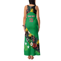Custom St Kitts and Nevis Cricket Family Matching Tank Maxi Dress and Hawaiian Shirt Tropical Flowers Jersey