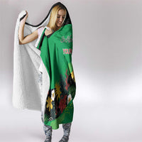 Custom St Kitts and Nevis Cricket Hooded Blanket Tropical Flowers Jersey