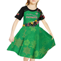 Custom St Kitts and Nevis Cricket Kid Short Sleeve Dress Tropical Flowers Jersey