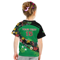 Custom St Kitts and Nevis Cricket Kid T Shirt Tropical Flowers Jersey