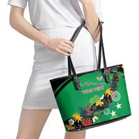 Custom St Kitts and Nevis Cricket Leather Tote Bag Tropical Flowers Jersey