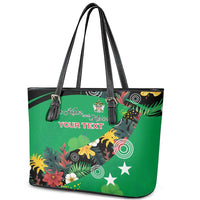 Custom St Kitts and Nevis Cricket Leather Tote Bag Tropical Flowers Jersey