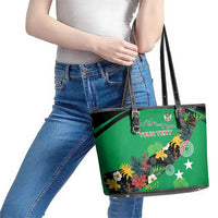 Custom St Kitts and Nevis Cricket Leather Tote Bag Tropical Flowers Jersey