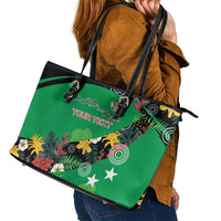 Custom St Kitts and Nevis Cricket Leather Tote Bag Tropical Flowers Jersey