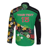 Custom St Kitts and Nevis Cricket Long Sleeve Button Shirt Tropical Flowers Jersey