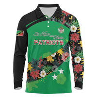 Custom St Kitts and Nevis Cricket Long Sleeve Polo Shirt Tropical Flowers Jersey