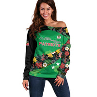 Custom St Kitts and Nevis Cricket Off Shoulder Sweater Tropical Flowers Jersey