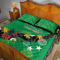 Custom St Kitts and Nevis Cricket Quilt Bed Set Tropical Flowers Jersey