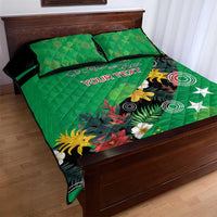 Custom St Kitts and Nevis Cricket Quilt Bed Set Tropical Flowers Jersey