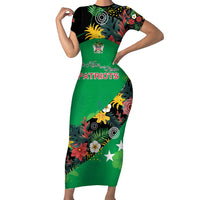 Custom St Kitts and Nevis Cricket Short Sleeve Bodycon Dress Tropical Flowers Jersey