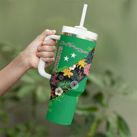 Custom St Kitts and Nevis Cricket Tumbler With Handle Tropical Flowers Jersey