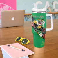 Custom St Kitts and Nevis Cricket Tumbler With Handle Tropical Flowers Jersey