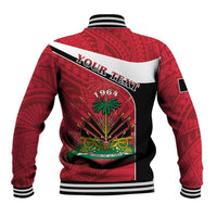Personalized Haiti Baseball Jacket Flag 1964 Coat Of Arms - Polynesian Style - Wonder Print Shop