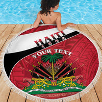 Personalized Haiti Beach Blanket Flag 1964 Coat Of Arms - Polynesian Style - Wonder Print Shop