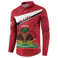 Personalized Haiti Button Sweatshirt Flag 1964 Coat Of Arms - Polynesian Style - Wonder Print Shop