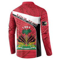 Personalized Haiti Button Sweatshirt Flag 1964 Coat Of Arms - Polynesian Style - Wonder Print Shop