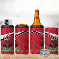 Personalized Haiti 4 in 1 Can Cooler Tumbler Flag 1964 Coat Of Arms - Polynesian Style - Wonder Print Shop