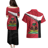 Personalized Haiti Couples Matching Puletasi and Hawaiian Shirt Flag 1964 Coat Of Arms - Polynesian Style - Wonder Print Shop