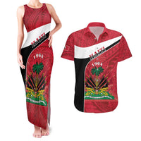 Personalized Haiti Couples Matching Tank Maxi Dress and Hawaiian Shirt Flag 1964 Coat Of Arms - Polynesian Style - Wonder Print Shop