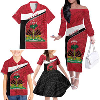 Personalized Haiti Family Matching Off The Shoulder Long Sleeve Dress and Hawaiian Shirt Flag 1964 Coat Of Arms - Polynesian Style - Wonder Print Shop