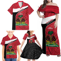 Personalized Haiti Family Matching Off Shoulder Maxi Dress and Hawaiian Shirt Flag 1964 Coat Of Arms - Polynesian Style - Wonder Print Shop