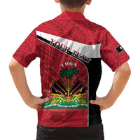 Personalized Haiti Family Matching Short Sleeve Bodycon Dress and Hawaiian Shirt Flag 1964 Coat Of Arms - Polynesian Style - Wonder Print Shop