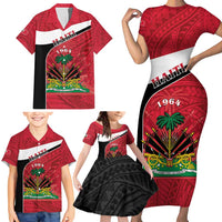 Personalized Haiti Family Matching Short Sleeve Bodycon Dress and Hawaiian Shirt Flag 1964 Coat Of Arms - Polynesian Style - Wonder Print Shop