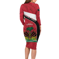 Personalized Haiti Long Sleeve Bodycon Dress Flag 1964 Coat Of Arms - Polynesian Style - Wonder Print Shop