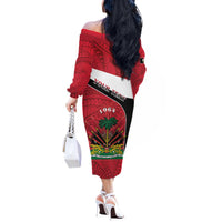 Personalized Haiti Off The Shoulder Long Sleeve Dress Flag 1964 Coat Of Arms - Polynesian Style - Wonder Print Shop