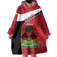 Personalized Haiti Wearable Blanket Hoodie Flag 1964 Coat Of Arms - Polynesian Style - Wonder Print Shop