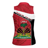 Personalized Haiti Women Sleeveless Polo Shirt Flag 1964 Coat Of Arms - Polynesian Style - Wonder Print Shop
