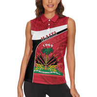 Personalized Haiti Women Sleeveless Polo Shirt Flag 1964 Coat Of Arms - Polynesian Style - Wonder Print Shop