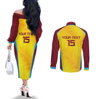 Custom West Indies Cricket Couples Matching Off The Shoulder Long Sleeve Dress and Long Sleeve Button Shirt Go Windies Go - Wonder Print Shop