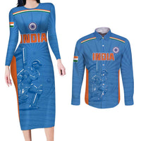 Custom India Cricket Couples Matching Long Sleeve Bodycon Dress and Long Sleeve Button Shirt Go Champions - Wonder Print Shop