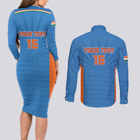 Custom India Cricket Couples Matching Long Sleeve Bodycon Dress and Long Sleeve Button Shirt Go Champions - Wonder Print Shop